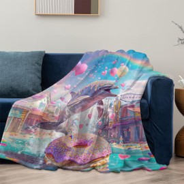Mounidso Donut Dolphins - Manta de franela con diseño de delfines para mujer, suave y cálida, ligera manta oceánica para sala de estar, hogar, sofá, decoración de viaje, 40 x 50 pulgadas