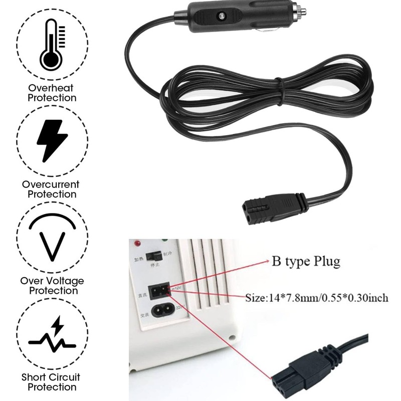 2m 12V DC Car Refrigerator Power Cord - Durable Electric
