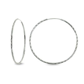 "Sterling Silver 1.5x50mm Polished Diamond-Cut Round Large Endless Hoop Earrings for Women, 2 Inch"