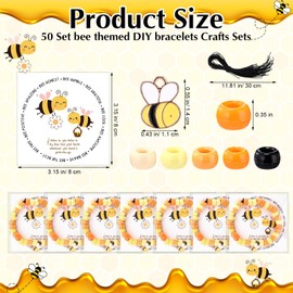 Highergo 50 Set Motivational Bee Gifts Craft Beads Bracelet Emotional Summer Honey Support Themed with Inspirational Cards and Bags for Friend Coworkers School(Alloy)