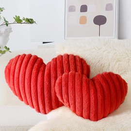 AELS Heart Shaped Pillow, Set of 2, Heart Decorative Throw Pillows, Faux Fur Love Pillows Cute Pillow 20 & 16 Inches, Valentines Day Decorations, Wedding Decor, Living Room Bedroom Nursery Decor, Red