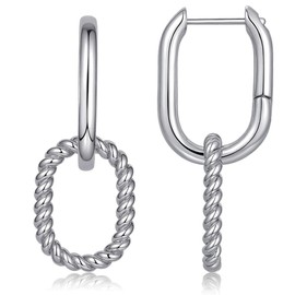 Double Hoop Earrings | Interlocking Loop Oval Hoop Gold Earrings for Women | 18K Gold Plated Removable Paper Clip Link Hoop Drop Earrings | Duo Link Hoop Earrings