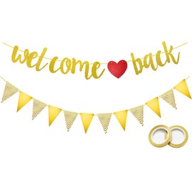 Koliphy Welcome Back Decoration, Golden Welcome Back Garland Decoration, Welcome Back Banner for Classroom, School, Season, Family, Party Decoration