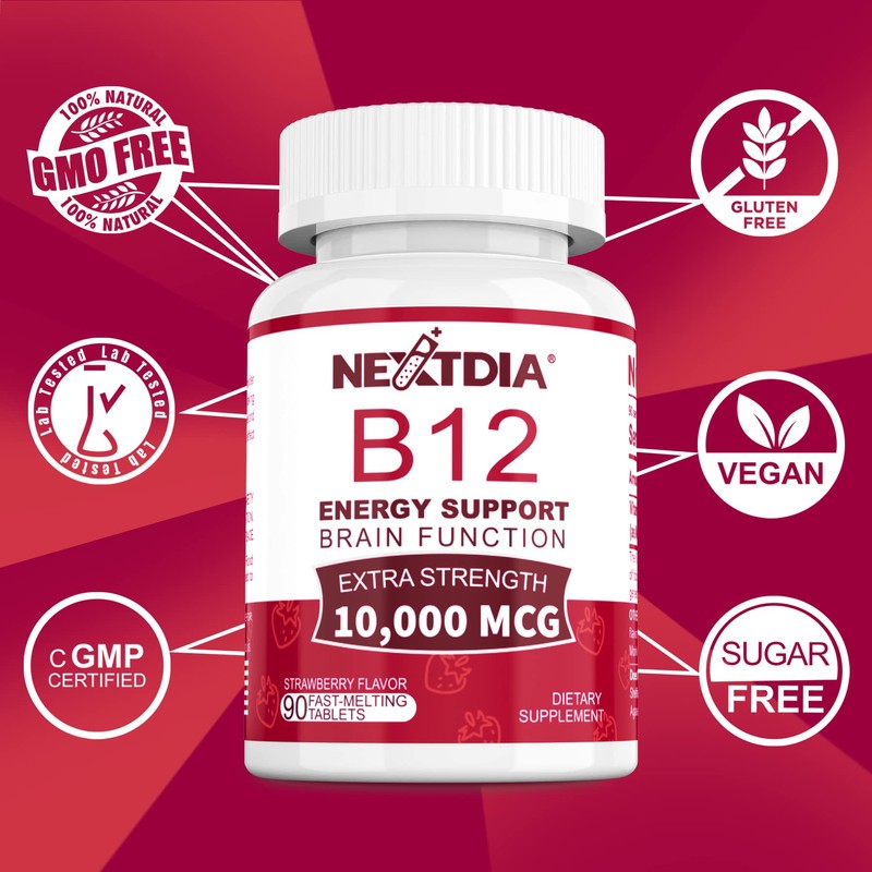 B12 Vitamins 10,000 mcg, Methylated Vitamin B12 Sublingual - Energy