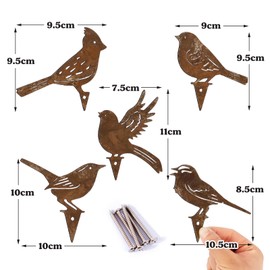 BOFUNX Pack of 5 Rust Bird Garden Decoration Rust Stakes for Outdoor Metal Birds Garden Stake Tree Stake Rust Decoration with Screw for Garden Decoration Spring Trees Decoration