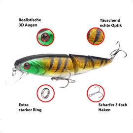 piber Bait fish wobbler as artificial bait, fishing bait for pike, perch, zander for predatory fish, 3-piece joint for realistic movement