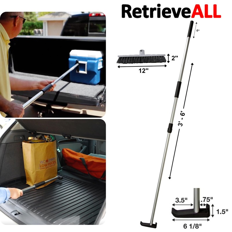 RetrieveALL Telescoping Cargo Tool with Broom Head Attachment/Multi-Use Cargo Retriever/Extendable