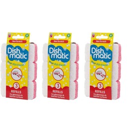 Replacement Dish Washing Fillable Washing up Brush Heavy Duty, General, Non Scratch Refill Sponges Cleaning Scourer by UKDD® (3 x3 = 9 White Refills (Non Scratch))