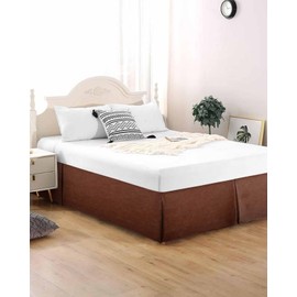 Brown Leather Texture Bed Skirt Queen Size 16 Inch Drop with Split Corners, Farmhouse Vintage Dust Ruffled Pleated Bed Skirts Wrap Around Tailored Bed Skirt Valance for Bedroom