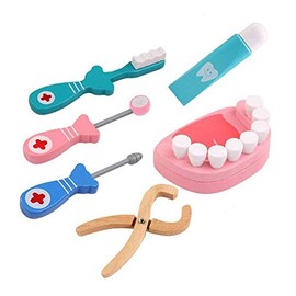 Gearmax Kids Role Play Dentist Toys,Wooden Dentist Playset Role Play Kit Toy for Kids