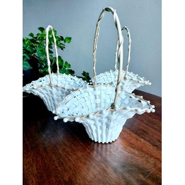 meytrade Bieder01 Wedding Decoration Set of 3 Wicker Baskets Small Wedding Basket for Flower Children Cream White Each Approx. 22 x 18 cm Indoor Outdoor Suitable for Festive Decoration in the Home and