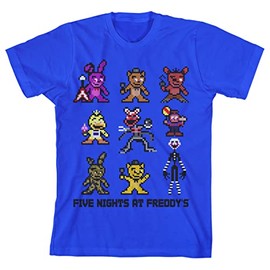 Five Nights at Freddy's Pixel Characters Boy's Royal Blue T-Shirt-Small