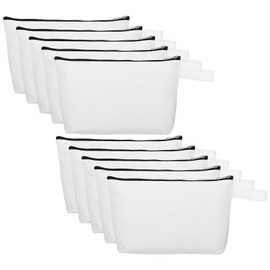 PATIKIL 10.2 x 5.5 Canvas Makeup Bags with Strap, 10 Pack Pencil Multipurpose Cosmetic Zipper Bag Case Travel Toiletry Storage Pouch Organizer for Home Office, White