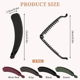 4 Stück Banana Clip, Banana Clip Dünnes Haar Dickes Haar Bananenspange Haare Haarspange Groß Bananen Clips Haare Vintage Haarspangen Damen Bananenklammer Haaren Rot, Grün, Schwarz, Grau, 4 Farben