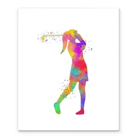 Female Golfer Player Sport Abstract Wall Art, 11x14 Ideal for Women Players, Coaches and Golf Fans - Great Teen Girl Bedroom, Golf Club Locker Room or Dorm Room Décor