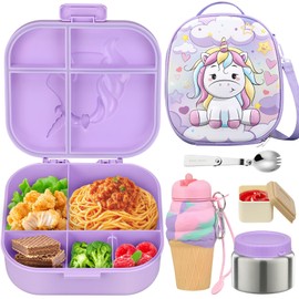 Aimsnk Kids Lunch Box Set -12oz Insulated Food Jar, Thermal Bag,Leakproof Lunch Food Containers Cutlery (BPA Free)-Gift for Girls/Boys Age 3-10(Purple)