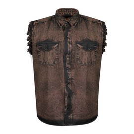 Mens Cotton Stonewash Button Sleeveless Cut Off Shirt Frayed Sleeves 8 Colors (as1, Alpha, l, Regular, Regular, Chocolate Brown)