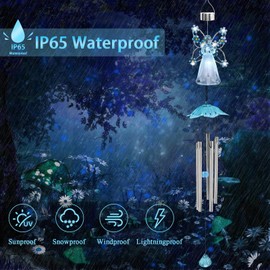 Strackvial Solar LED Angel Wind Chimes, Hanging Angel Wind Chime Light Decor, Waterproof LED Flower Fairy Landscape Light for Window Eave Gazebo Yard, Garden Decoration Gifts for Women (Blue)