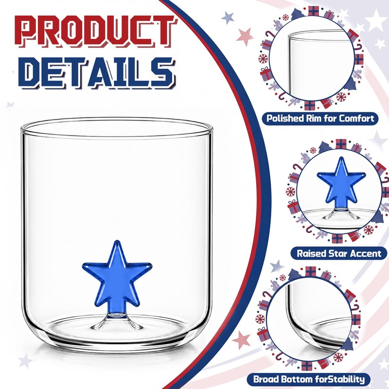 Potchen 2 Pack Patriotic Wine Glasses Icon Stemless, 9oz Red