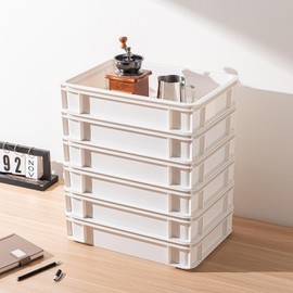 PiJeyiee Plastic Industrial Storage Bin, Multi-Purpose Organizer Tote for Bathroom, Kitchen, Home, Office, Undersink, Camping, Stackable Utility Container (White, 6 Pack Large)