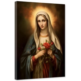 ARTZGX Virgin Mary Wall Art Canvas Catholic Painting Madonna Mary Picture Mother of Jesus Artwork Kitchen Decor Frame(Virgin Mary - A 16.00" x 24.00")