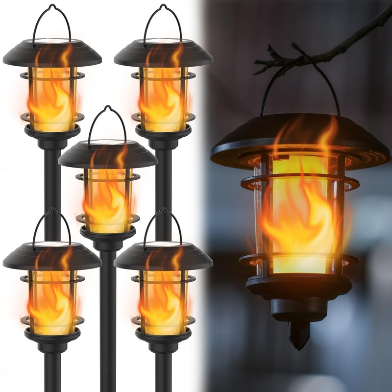 Dynaming 6 Pack Solar Flame Torch Lights Outdoor, Halloween Dual