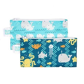 Bumkins - Bolsas de aperitivos, tela reutilizable, lavable, aptas para alimentos, sin BPA, Sea Friends & Whales Away (paquete de 2)