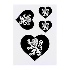 4 x 'Heraldic Lion Within Heart' Temporary Tattoos - Water Resistant, Skin-Safe, Non-Toxic Transfers, Mixed Sizes (TO00084862)