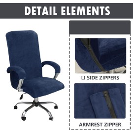 ADPON Velvet Office Chair Cover with Arm Covers Stretch Computer Desk Chair Covers Universal Boss Swivel Gaming Chair Covers (Large, Navy)