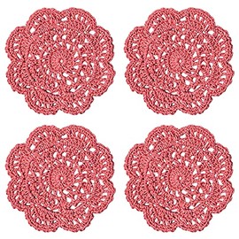 Phantomon Lace Round Crochet Doilies Handmade Coasters, 4-Inch, Pack of 4 (Pink)