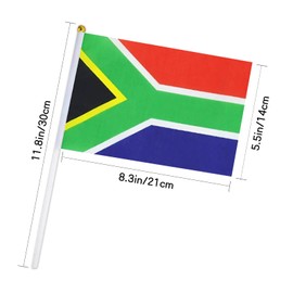 12 Pack Small South Africa Flags on Stick, 5x8'' Handheld African Flag, 12'' Plastic Staff, Double-Sided Printed Polyester, Waterproof Fade-Resistant for Independence Day, Parades, Patriotic Events