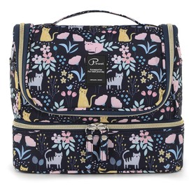 Hanging Toiletry Bag for Women, Lychii Cosmetic Bag with Double Layer, Toiletries Travel Organizer - Cat