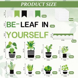 FYSUIMU Spring Potted Plant Bulletin Board Set Be-Leaf in Yourself Plant Cutouts Greenery Classroom Decoration for School Office Chalkboard Wall Decor