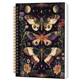 TWRVI Vintage Butterfly Gothic Spiral Notebook, Dark Academia Lunar Moth Witchy College Ruled Notebook Journal for School Office Supplies, Butterfly Journaling Notebooks 5.5"X8.3" 164 Pages