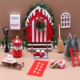 Miniature Gnome Accessories Christmas Set Gnome Door Accessories Christmas Gnome Set Wooden Gnome Door Decoration Gnome House Gnome Doors Complete Wooden Christmas Decoration Gnome Door House Fairy