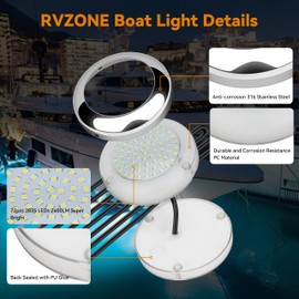 RVZONE 3.5inch Round Underwater Boat Lights IP68 Waterproof Led Boat Lights 2400LM Surface Mount 316 Stainless Steel Marine Led Lights for Boats Transom Pool Courtesy Deck Interior Lights