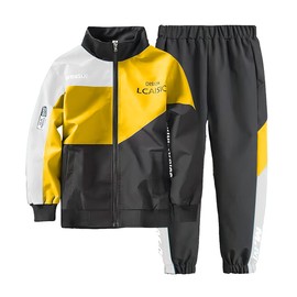 linboo Children's Boys Tracksuit Colour Block Jogging Suit Leisure Suit Sports Clothing Set 2-Piece Sweat Jacket + Jogging Bottoms Polyester, yellow
