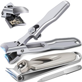 2024 New Nail Clippers for Men Thick Nails, Large Toe Nail Clippers for Senior with Wide Opening Long Handle Nail Cutter with Catcher,Sharp Ingrown Nail Clippers with Upgrade Slanted Blade -Silver