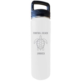 R and R Imports Fonthill Beach Jamaica Souvenir 32 Oz Engraved White Insulated Double Wall Stainless Steel Water Bottle Tumbler