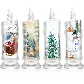Gejoy 4 Pcs Christmas Flameless Candles Xmas LED Candles Battery Operated Flickering Pillar Candles with Santa Claus Snowman Deer Tree for Gift Christmas Holiday Party Decorations