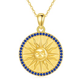 Birthstone Sun Necklace for Women 925 Sterling Silver Sun and Moon Gold Coin Pendant Celestial September Birthstone Jewellery Gift for Girls