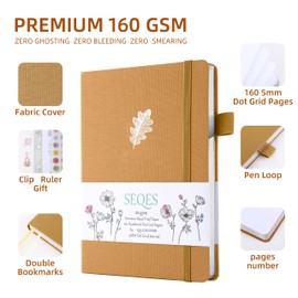 SeQeS Bullet Dotted Journal - A5 Dot Grid Notebook with pages number,160gsm Bleedproof Paper,Silver Edge for Personal Organizers,Bullet Journals, and journaling-Oak leaves