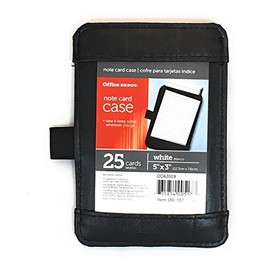 Office Depot Note Card Case, Size 5" x 3" (12.7cm x 7.6cm) Index Card Holder, Includes 25 Ruled Index Cards, Black Faux Leather, Front and Back Viewing Options, Notecard Holder