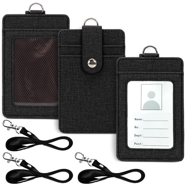 LELE LIFE 3Pcs Vertical Id Badge Holder with Lanyard, Linen