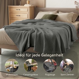 Lanqinglv 4-Layer Muslin Blanket, 130 x 150 cm, Grey, Oeko-Tex Certified Cuddly Blanket Made of 100% Cotton, Baby Blanket, Muslin Living & Cuddly Blanket for Couch and Sofa, Bed Throw, Cotton Blanket