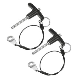 M METERXITY 2-Pack T Handle Lock Pins, 3/16"(5mm) Dia. 1-3/16"(30mm) Usage Length Push-Button Quick Release Locking Pins W Lanyard Cable for Speaker/Aviation/Gym/Machine [304 Stainless Steel]