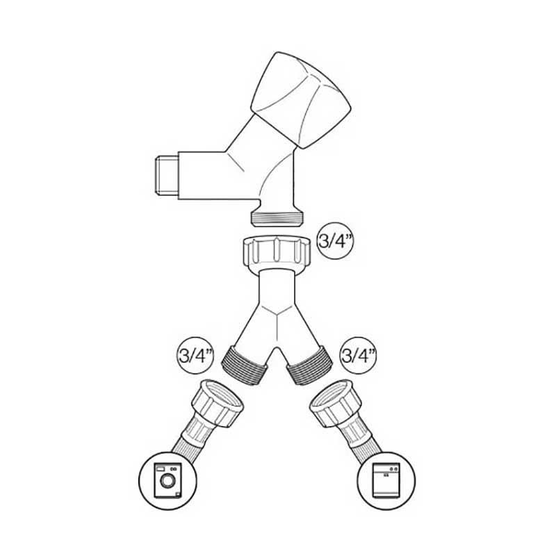 Brass Metal Washing Machine Y Piece 3/4 Splitter 2 Way