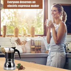 Stovetop Espresso Maker, 6Cup 300ML Stainless Steel Stovetop Italian Coffee Maker Transparent Glass Moka Pot, Coffee Maker Mocha Pot for Home Cafe Outdoor Office, Silver