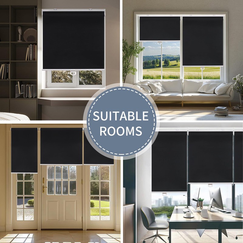 SHADEMOON Cordless Blackout Window Roller Shades, Pull Down Spring System
