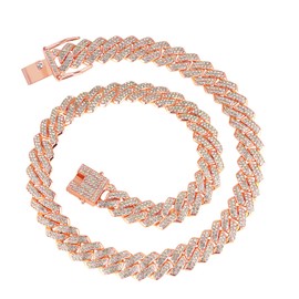 LMWTJE Mens Cuban link Chains Iced Out Miami Cuban Necklace Bling Diamond Hip Hop Jewelry for Men Women 13mm Rose Gold 22 inch